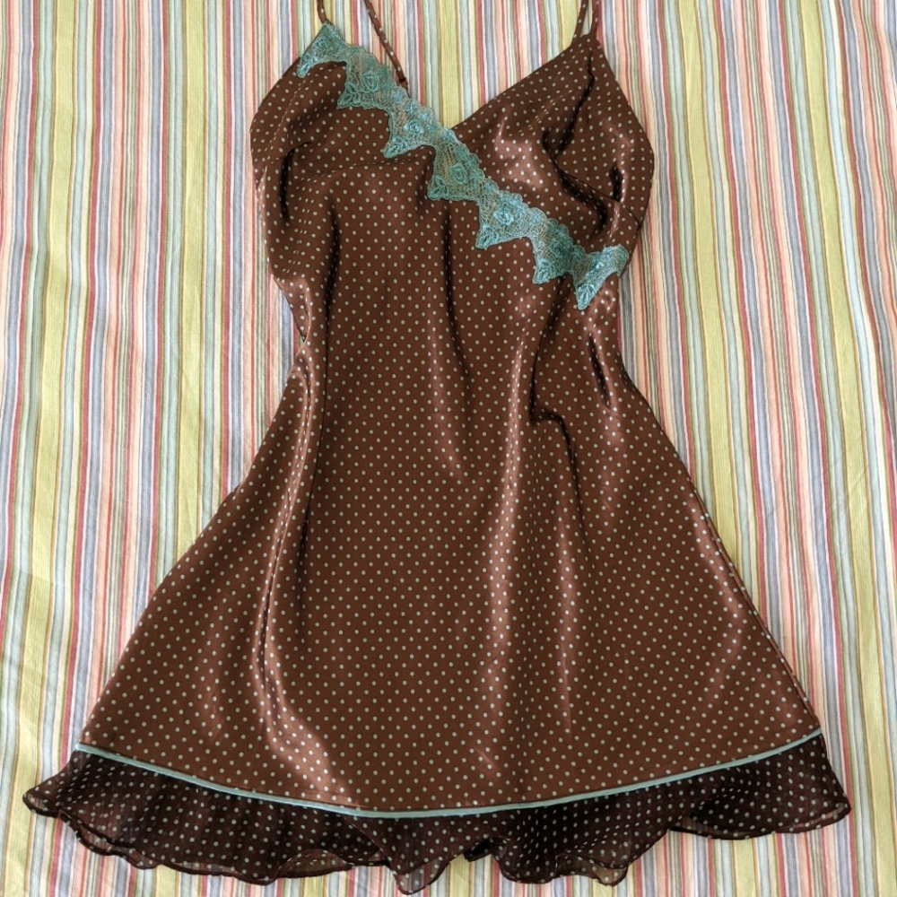 Brown and Blue Laced Silk Slip Dress